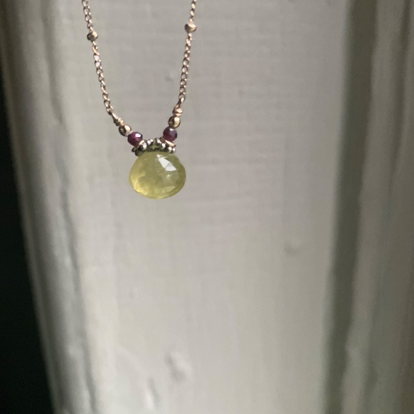 Peridot & Garnet Gold Pendant Necklace 17" - Picture 6 of 11